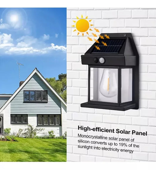 Lámpara Solar de Pared Estilo Farol – 3 Modos de Luz, Sensor de Movimiento, Impermeable IP65